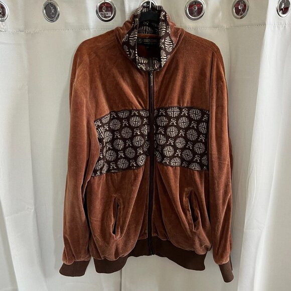 VTg Stacy Adams Mens Track Jacket XL Brown Velour Logo Full Zip Retro Y2K 16785